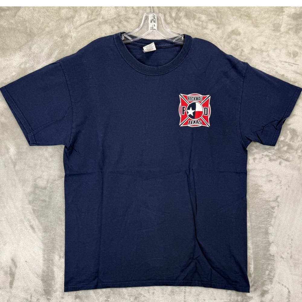 VTG Gildan Ultra Cotton Rockwall Fire Department T-Shirt Mens LG Navy Blue Texas